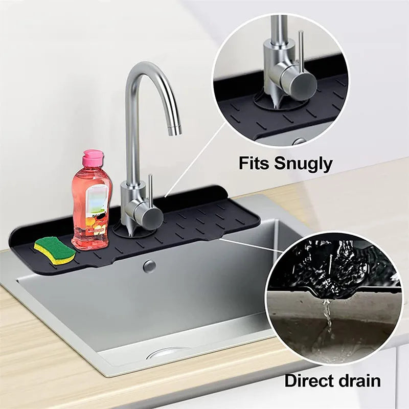 Silicone Sink Mat - Foldable Faucet Splash Catcher & Countertop Protector