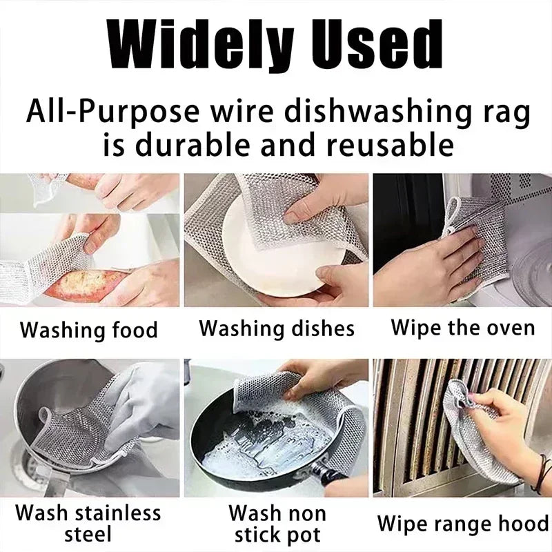 Metal Steel Wire Rags - Double-Sided Dishcloths for Pot & Pan Cleaning