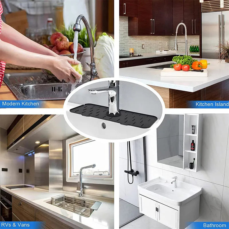 Silicone Sink Mat - Foldable Faucet Splash Catcher & Countertop Protector