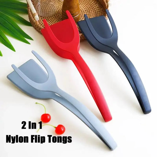 2-in-1 Nylon Grip Spatula Tongs for Eggs & Steak